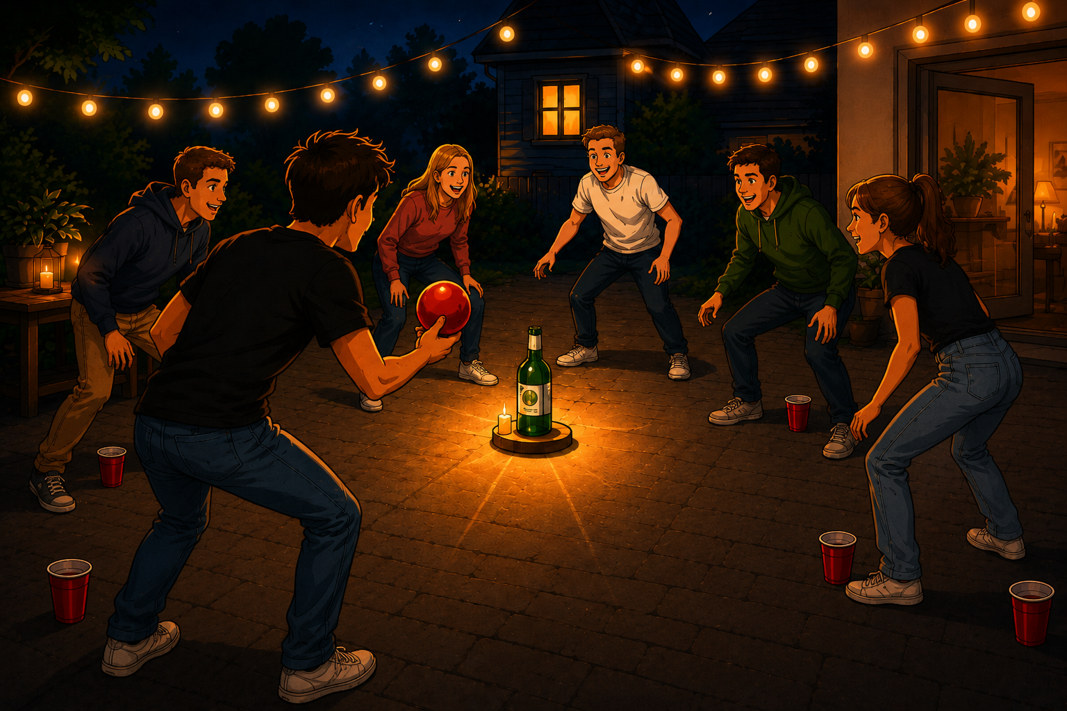 Flunkybal buitenspel met bal en fles
